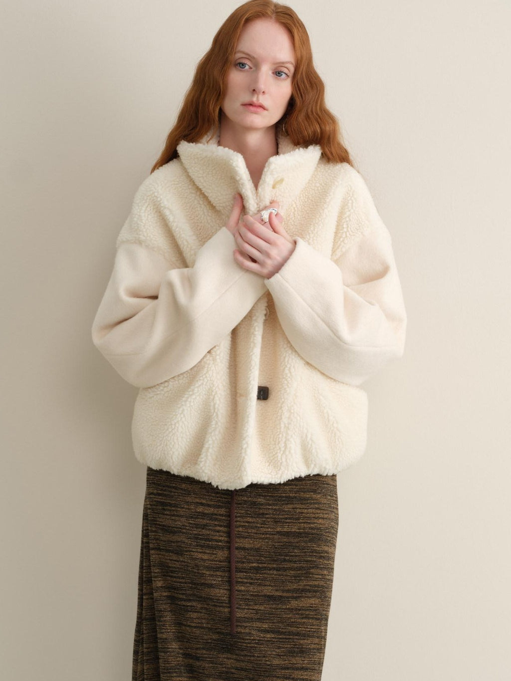 someonesometimes Lambswool Lined Relaxed Notched Lapel Women Beige Wool Blend Wool Coats