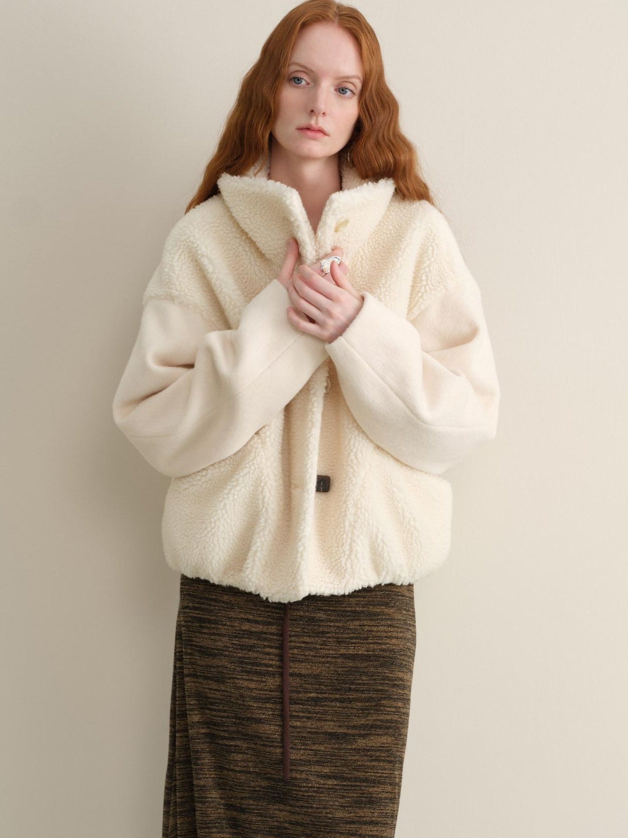 someonesometimes Lambswool Lined Relaxed Notched Lapel Women Beige Wool Blend Wool Coats