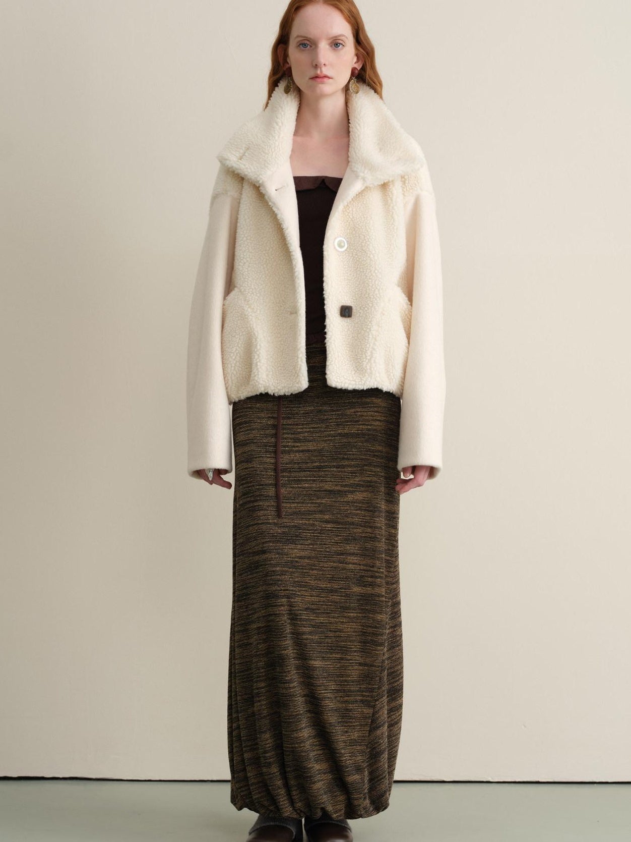 someonesometimes Lambswool Lined Relaxed Notched Lapel Women Beige Wool Blend Wool Coats