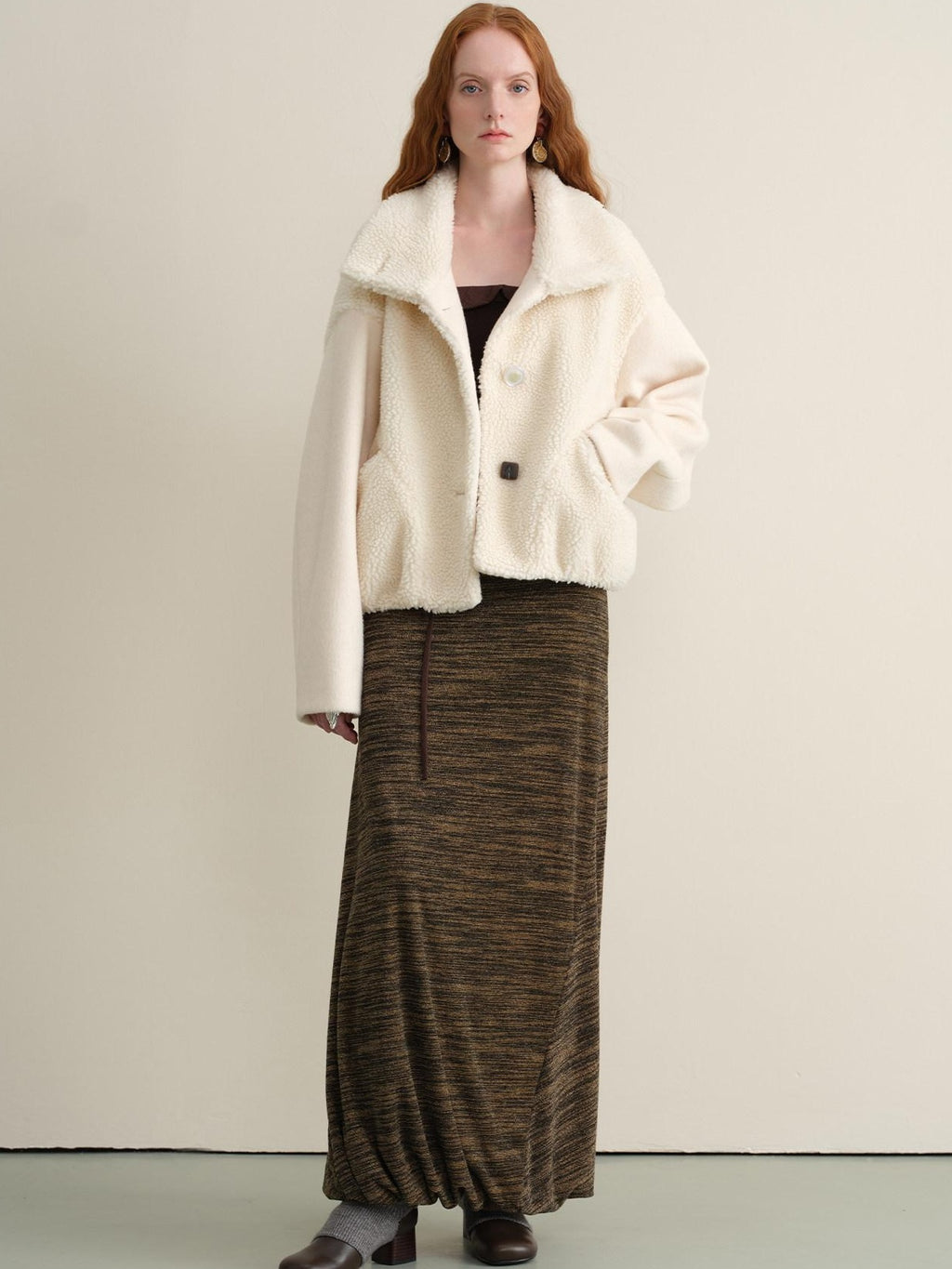 someonesometimes Lambswool Lined Relaxed Notched Lapel Women Beige Wool Blend Wool Coats