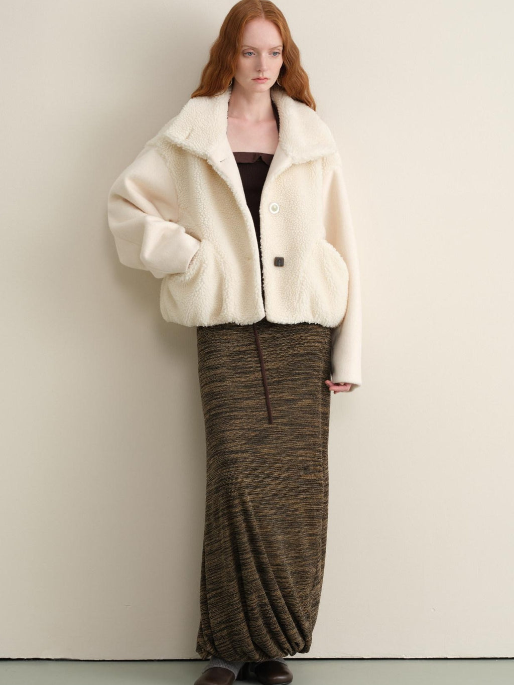 someonesometimes Lambswool Lined Relaxed Notched Lapel Women Beige Wool Blend Wool Coats