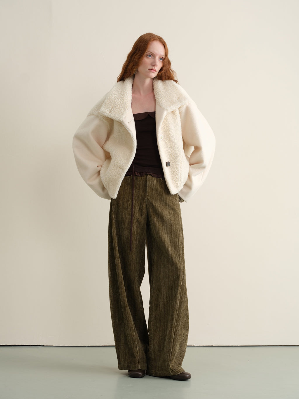 someonesometimes Lambswool Lined Relaxed Notched Lapel Women Beige Wool Blend Wool Coats