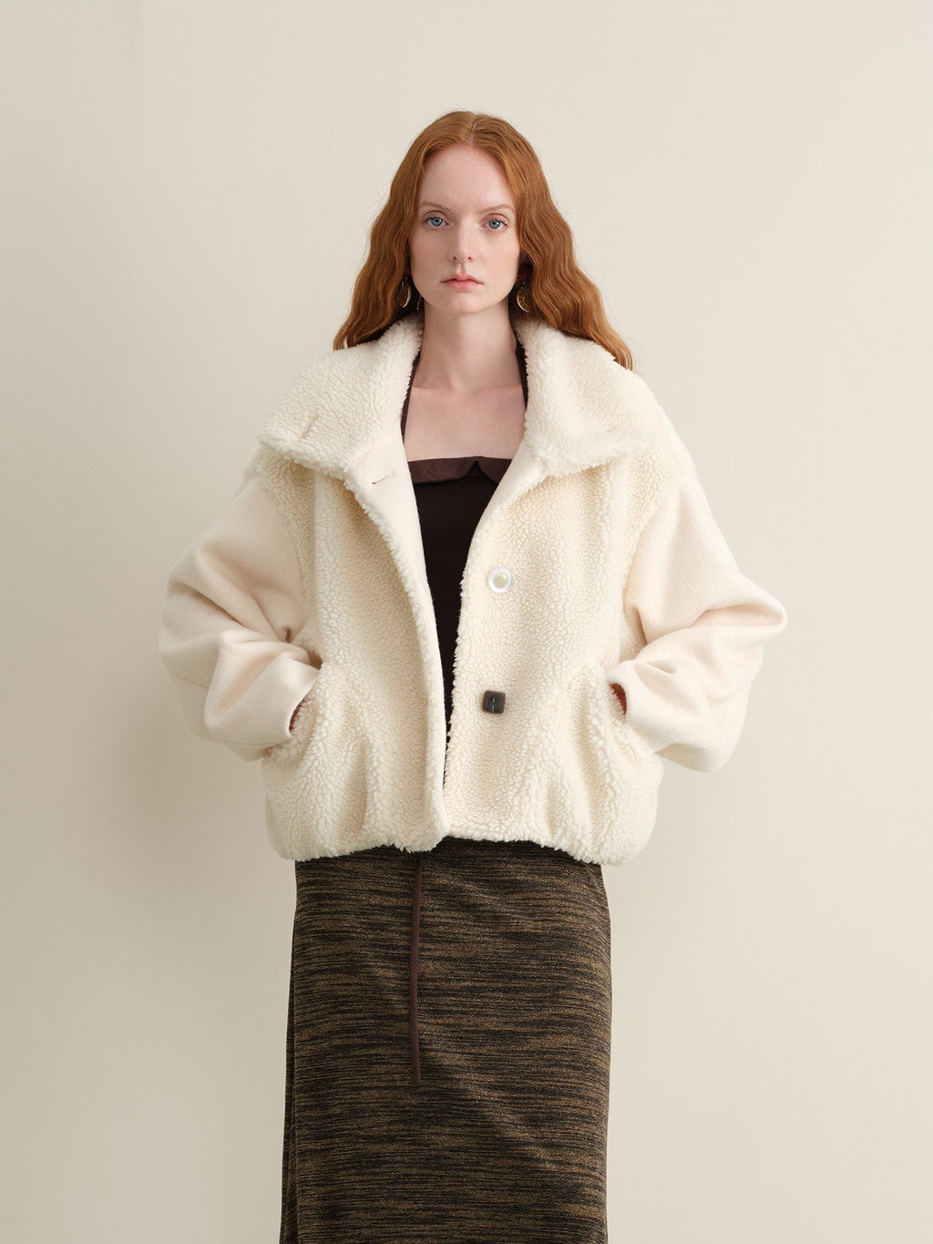 someonesometimes Lambswool Lined Relaxed Notched Lapel Women Beige Wool Blend Wool Coats
