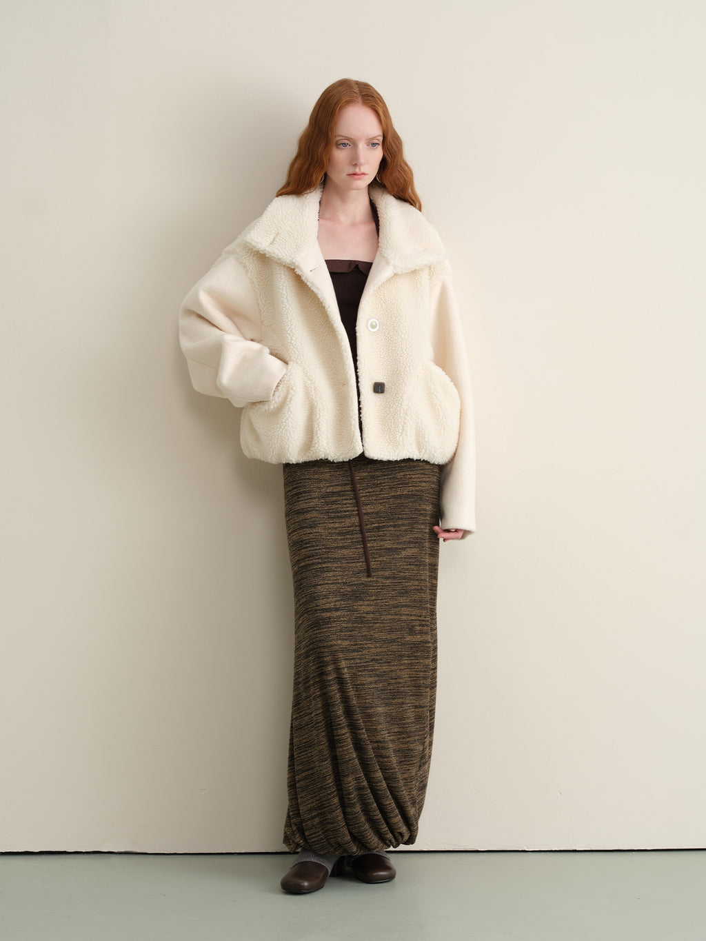 someonesometimes Lambswool Lined Relaxed Notched Lapel Women Beige Wool Blend Wool Coats