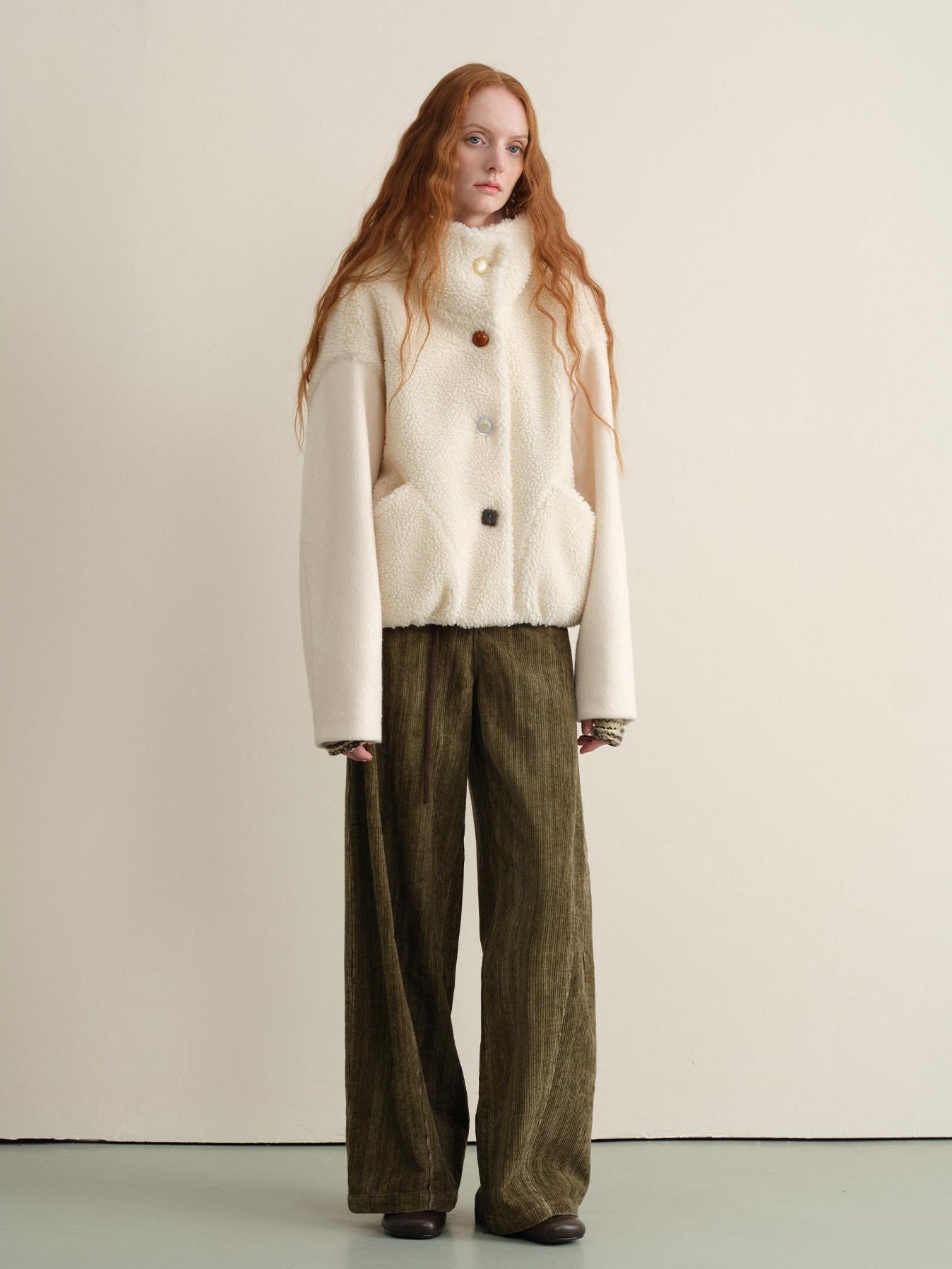 someonesometimes Lambswool Lined Relaxed Notched Lapel Women Beige Wool Blend Wool Coats