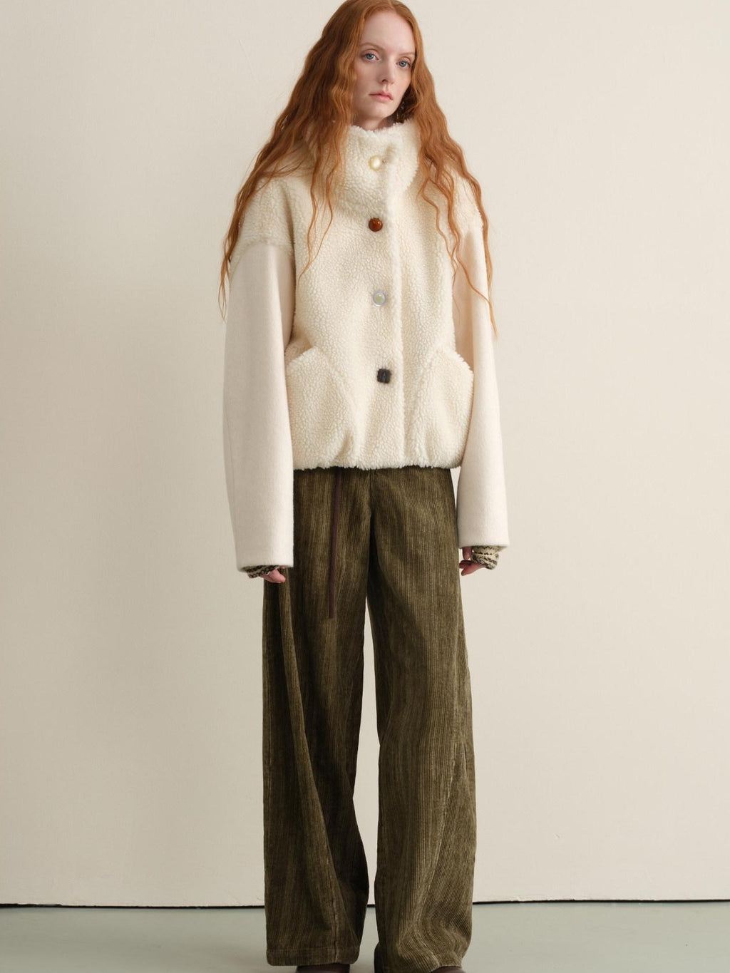 someonesometimes Lambswool Lined Relaxed Notched Lapel Women Beige Wool Blend Wool Coats