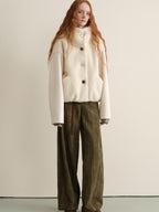 someonesometimes Lambswool Lined Relaxed Notched Lapel Women Beige Wool Blend Wool Coats