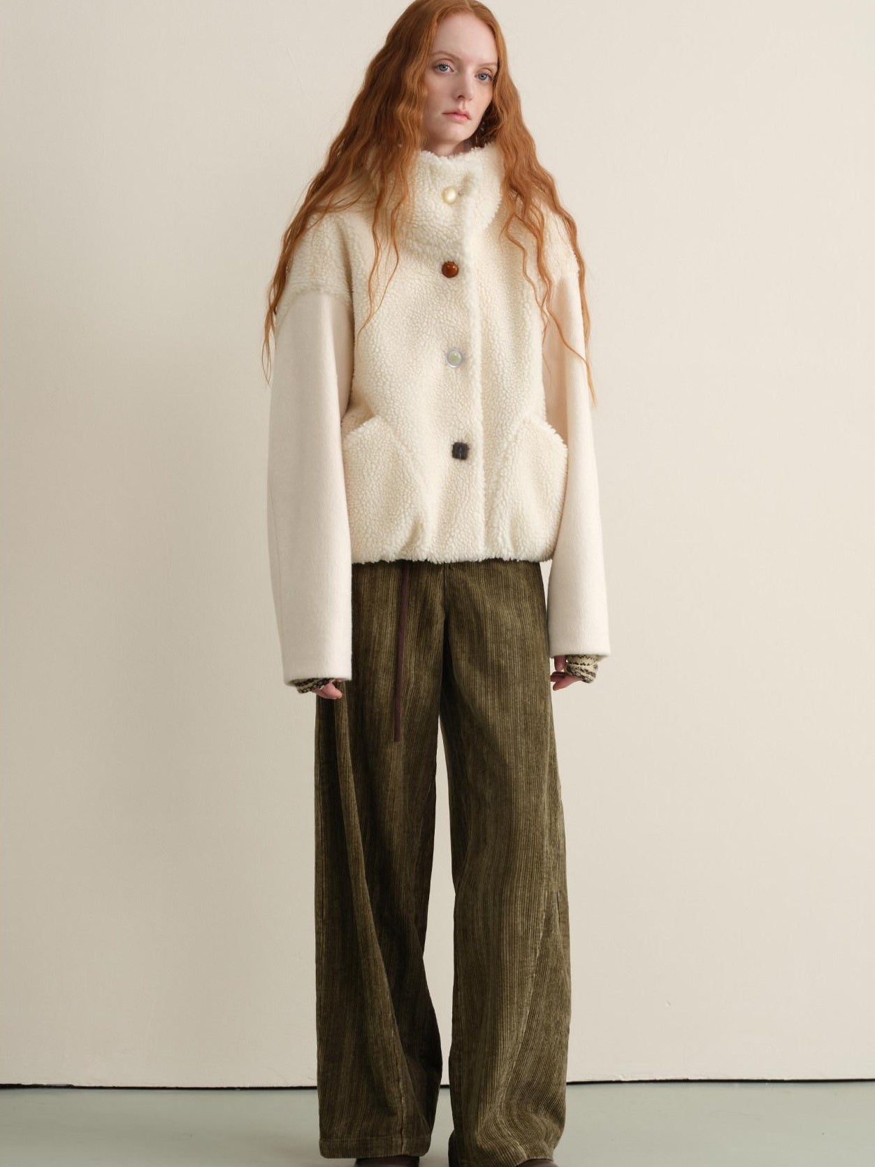 someonesometimes Lambswool Lined Relaxed Notched Lapel Women Beige Wool Blend Wool Coats