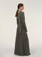 someonesometimes Lava Gray Pleated A Line Long Sleeve Round Neck Casual Dress
