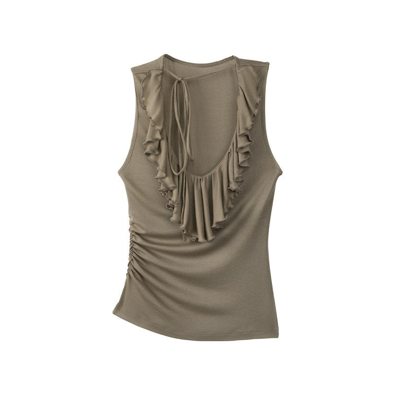 someonesometimes_Light_Lyocell_Slim_Ruffle_Tie_Cami_Workwear_Women_Olive_Green_Tank_Tops_MISSTT