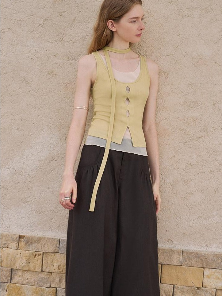 someonesometimes Lightweight Lyocell Slim Fit Mesh Cutout Cami Women Goose Yellow Tank Tops