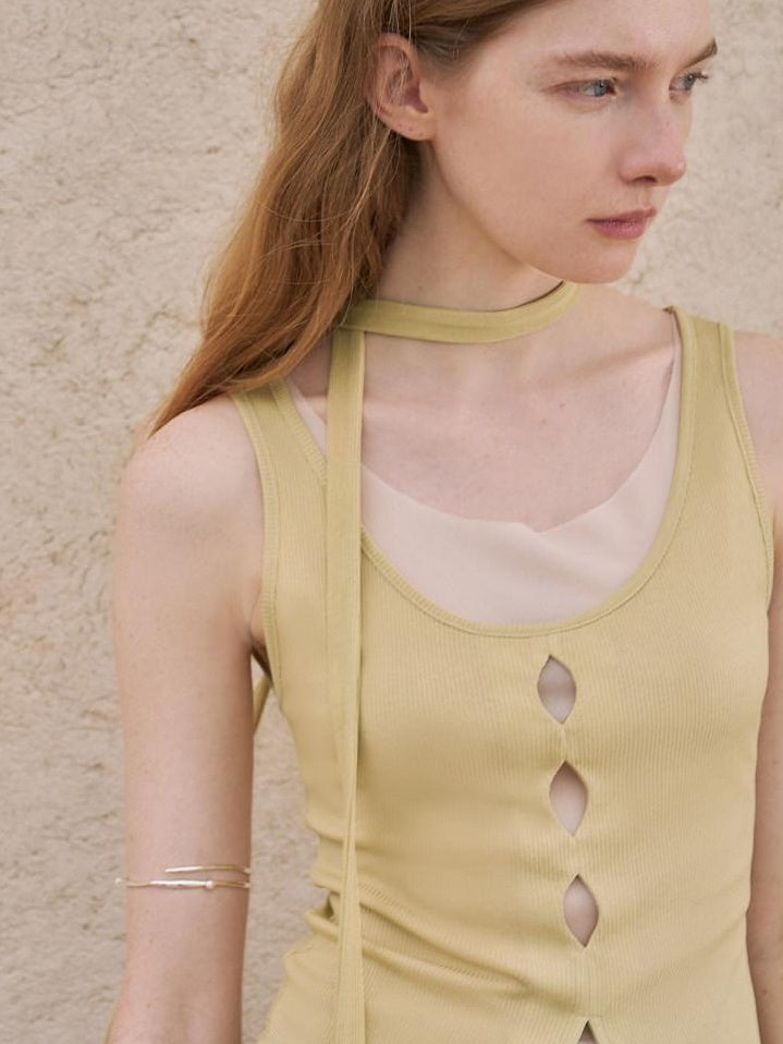 someonesometimes Lightweight Lyocell Slim Fit Mesh Cutout Cami Women Goose Yellow Tank Tops