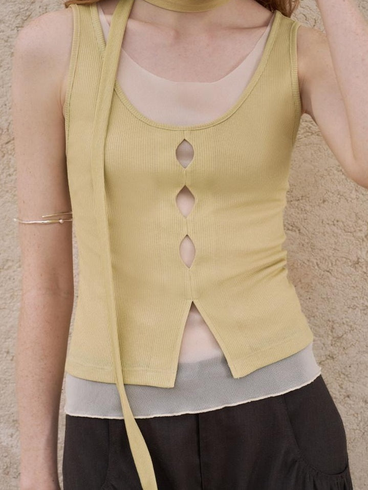 someonesometimes Lightweight Lyocell Slim Fit Mesh Cutout Cami Women Goose Yellow Tank Tops