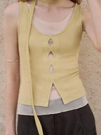 someonesometimes Lightweight Lyocell Slim Fit Mesh Cutout Cami Women Goose Yellow Tank Tops