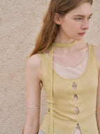 someonesometimes Lightweight Lyocell Slim Fit Mesh Cutout Cami Women Goose Yellow Tank Tops