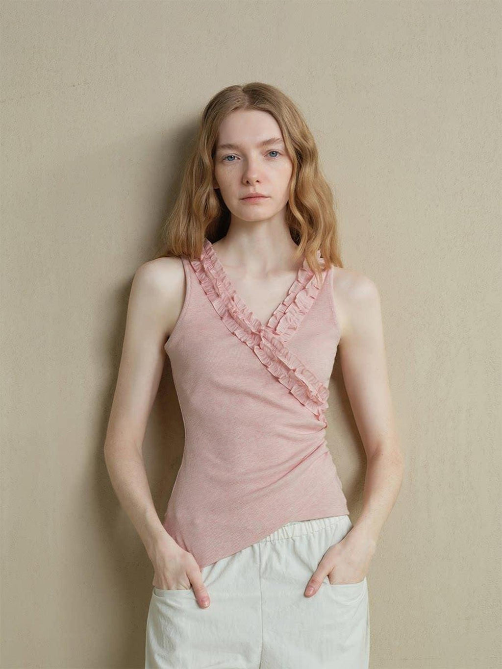 someonesometimes Lightweight Poly Blend Ruched Floral Slim Fit Workwear Women Water Pink Camisoles