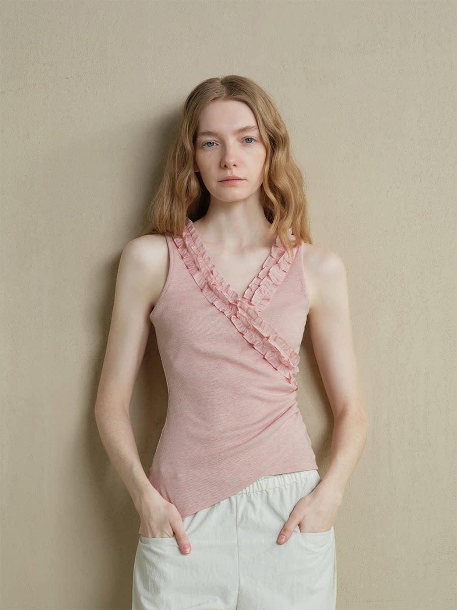 someonesometimes Lightweight Poly Blend Ruched Floral Slim Fit Workwear Women Water Pink Camisoles