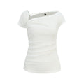 someonesometimes_Lightweight_Ruched_Asymmetric_Cropped_Slim_Fit_Pure_White_Short_Sleeve_T-Shirts_MISSTT