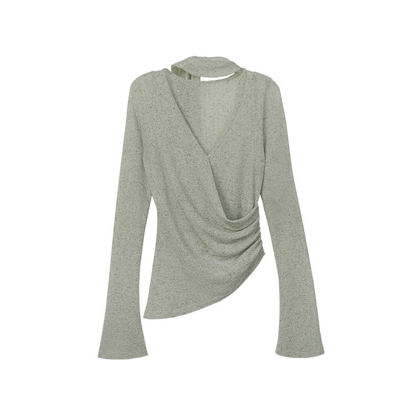 someonesometimes_Linen_Blend_V-neck_Bell_Sleeve_Slim_Sage_Green_Cross_Women_Long_Sleeve_T-Shirts_MISSTT