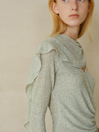 someonesometimes Linen Blend V-neck Bell Sleeve Slim Sage Green Cross Women Long Sleeve T-Shirts