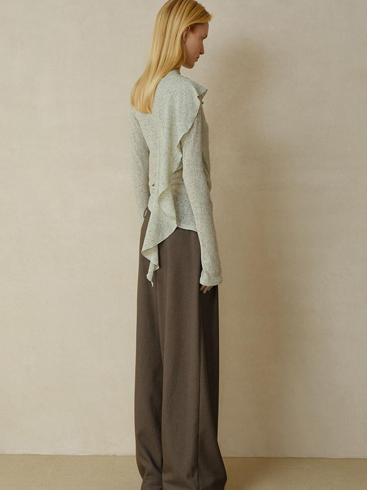someonesometimes Linen Blend V-neck Bell Sleeve Slim Sage Green Cross Women Long Sleeve T-Shirts