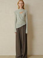 someonesometimes Linen Blend V-neck Bell Sleeve Slim Sage Green Cross Women Long Sleeve T-Shirts