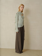 someonesometimes Linen Blend V-neck Bell Sleeve Slim Sage Green Cross Women Long Sleeve T-Shirts