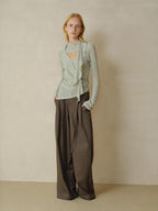 someonesometimes Linen Blend V-neck Bell Sleeve Slim Sage Green Cross Women Long Sleeve T-Shirts