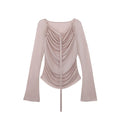 someonesometimes_Lyocell_Blend_Slim_Ruched_Bell_Sleeve_Mauve_Drape_Neck_Long_Sleeve_T-Shirts_MISSTT