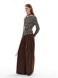 Lyocell Blend Soft Striped Asymmetric Collar Loose Fit Casual Knit Sweater