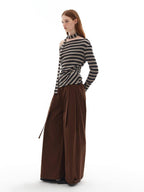 Lyocell Blend Soft Striped Asymmetric Collar Loose Fit Casual Knit Sweater