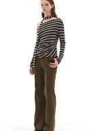Lyocell Blend Soft Striped Asymmetric Collar Loose Fit Casual Knit Sweater