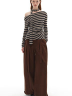 Lyocell Blend Soft Striped Asymmetric Collar Loose Fit Casual Knit Sweater