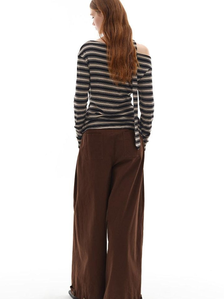 Lyocell Blend Soft Striped Asymmetric Collar Loose Fit Casual Knit Sweater
