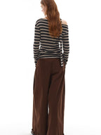 Lyocell Blend Soft Striped Asymmetric Collar Loose Fit Casual Knit Sweater
