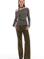 Lyocell Blend Soft Striped Asymmetric Collar Loose Fit Casual Knit Sweater
