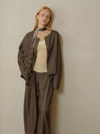 someonesometimes Lyocell Wool Blend V-neck Slim Fit Knit Women Beige Cross Print Long Sleeve T-Shirts