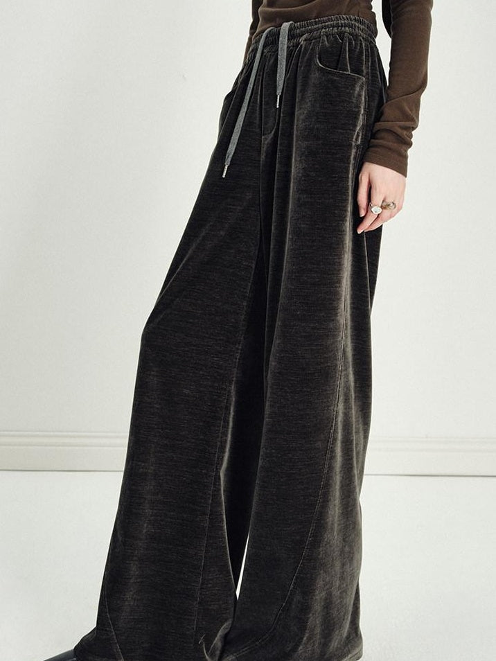someonesometimes Minimalist Deep Olive Green Polyester Natural Waist Pocket Wide Leg Women Pants