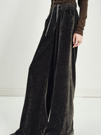 someonesometimes Minimalist Deep Olive Green Polyester Natural Waist Pocket Wide Leg Women Pants
