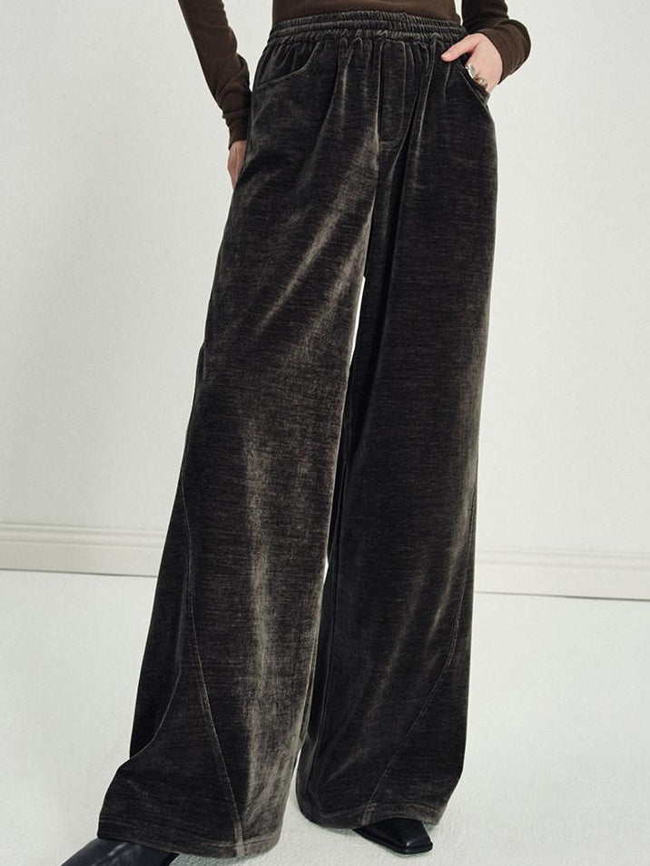 someonesometimes Minimalist Deep Olive Green Polyester Natural Waist Pocket Wide Leg Women Pants