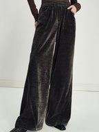 someonesometimes Minimalist Deep Olive Green Polyester Natural Waist Pocket Wide Leg Women Pants