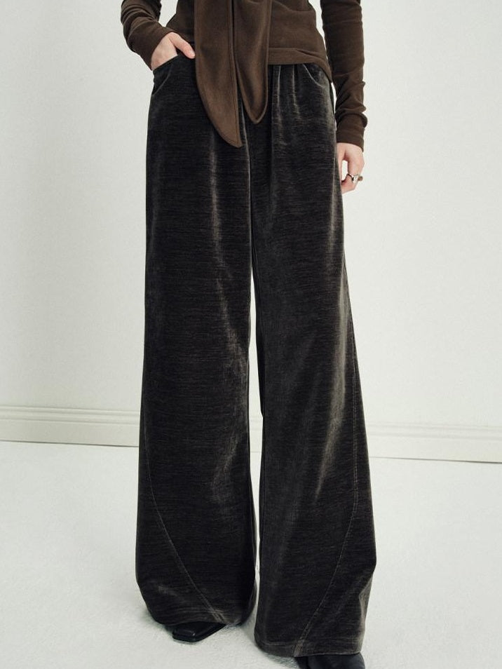 someonesometimes Minimalist Deep Olive Green Polyester Natural Waist Pocket Wide Leg Women Pants