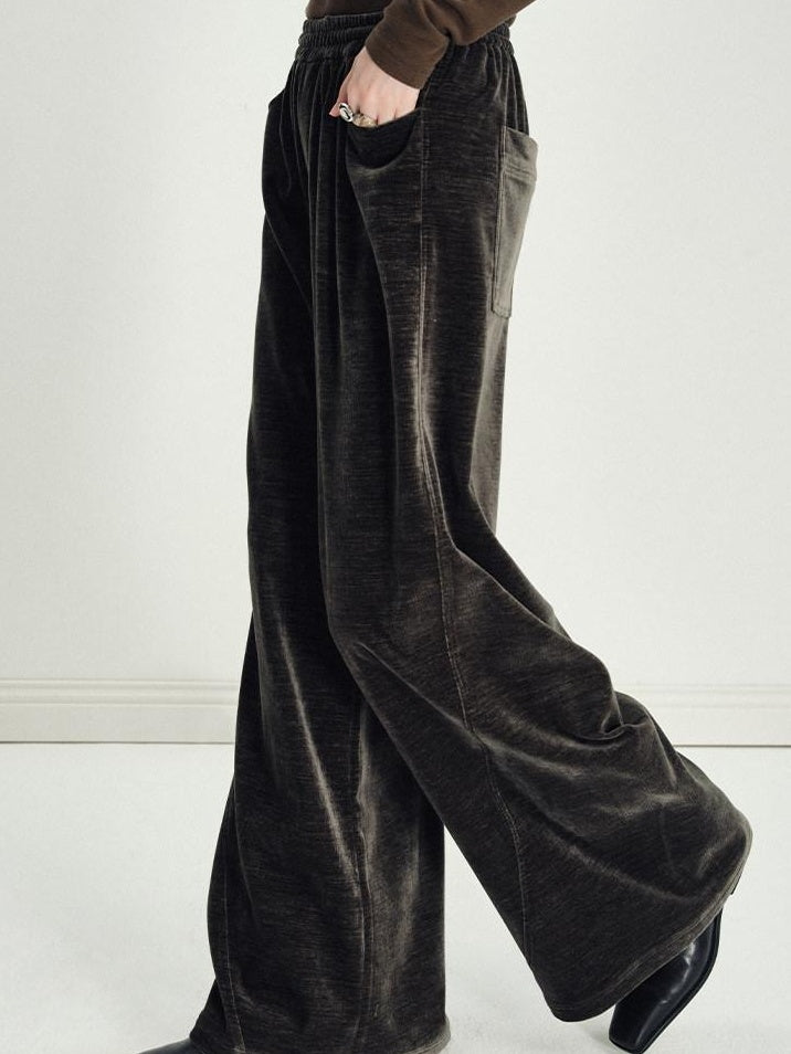 someonesometimes Minimalist Deep Olive Green Polyester Natural Waist Pocket Wide Leg Women Pants
