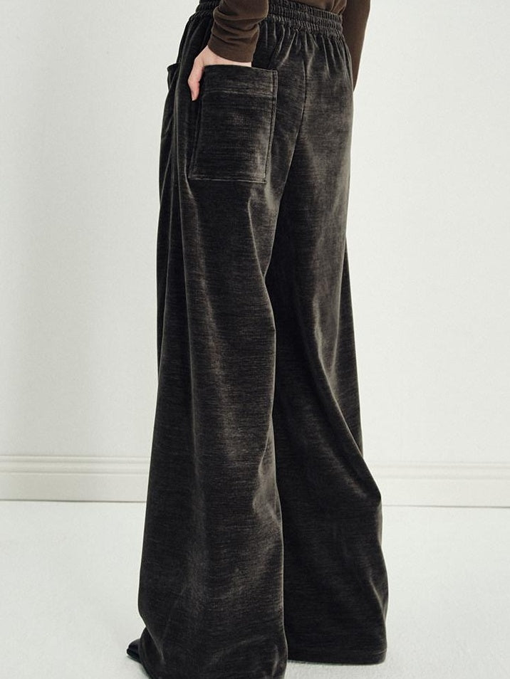 someonesometimes Minimalist Deep Olive Green Polyester Natural Waist Pocket Wide Leg Women Pants
