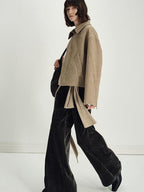 someonesometimes Minimalist Deep Olive Green Polyester Natural Waist Pocket Wide Leg Women Pants
