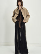 someonesometimes Minimalist Deep Olive Green Polyester Natural Waist Pocket Wide Leg Women Pants