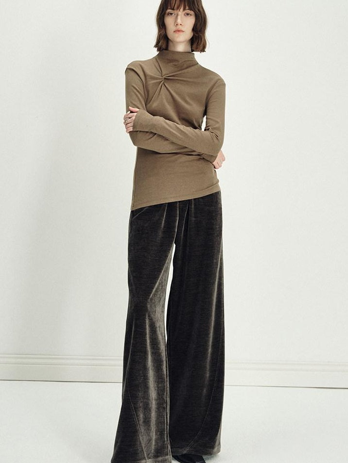 someonesometimes Minimalist Deep Olive Green Polyester Natural Waist Pocket Wide Leg Women Pants