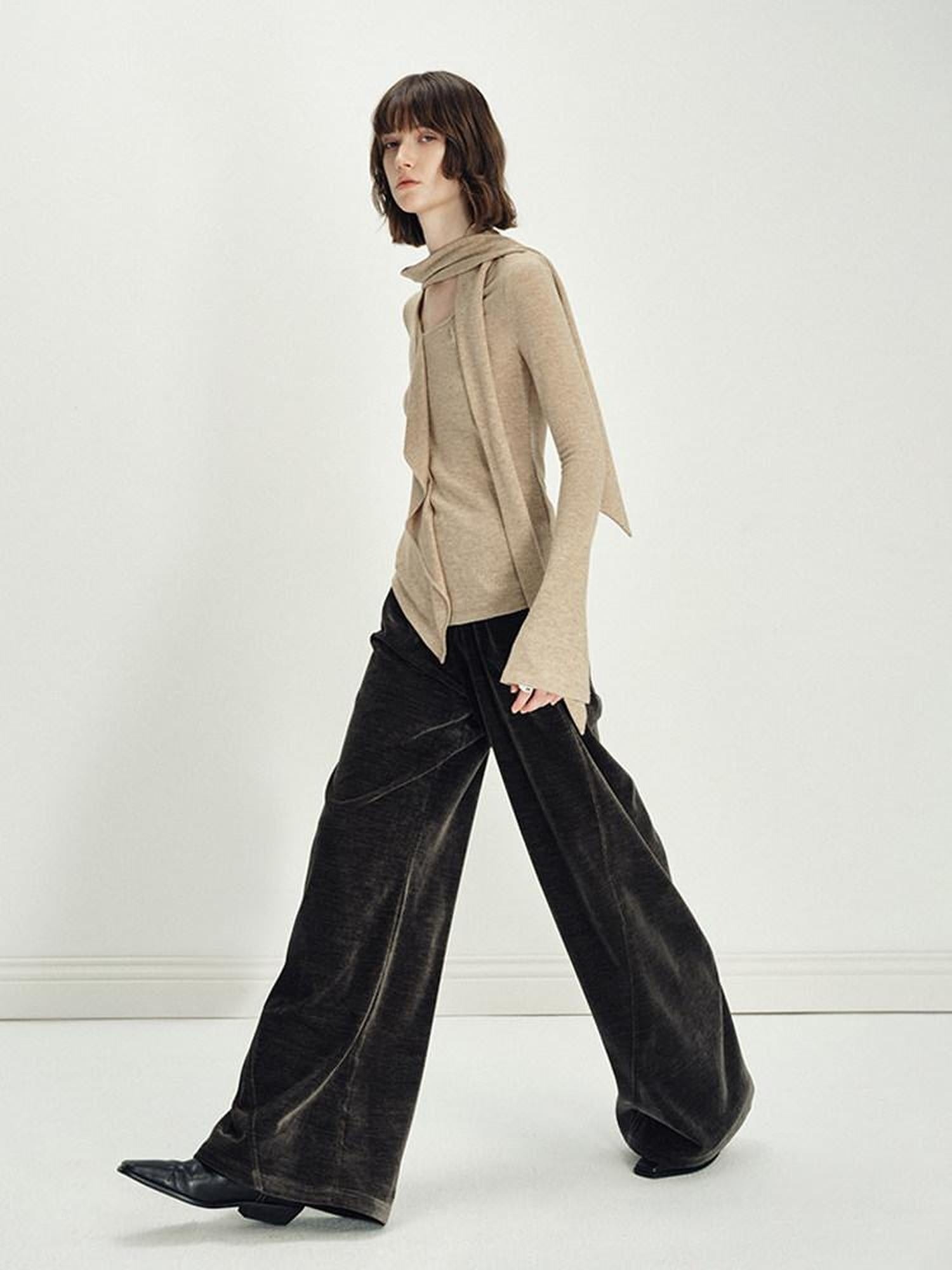 someonesometimes Minimalist Deep Olive Green Polyester Natural Waist Pocket Wide Leg Women Pants