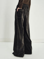 someonesometimes Minimalist Deep Olive Green Polyester Natural Waist Pocket Wide Leg Women Pants