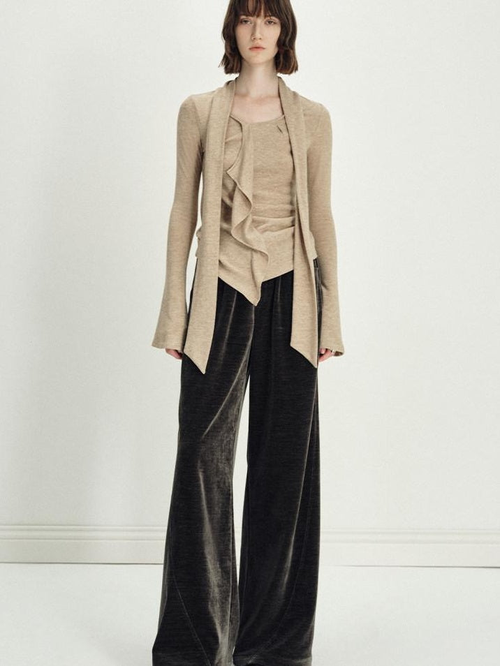 someonesometimes Minimalist Deep Olive Green Polyester Natural Waist Pocket Wide Leg Women Pants